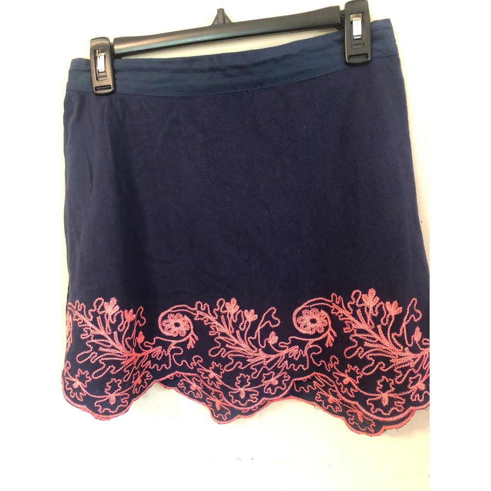 Umgee boho Navy Blue Coral Floral Embroidered Scalloped Hem Mini Skirt Medium